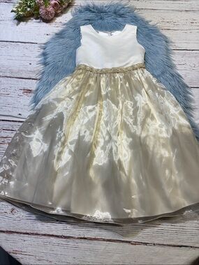 Cinderella Girls White and Gold Party Flower Girl Bridal Dress sz 6X